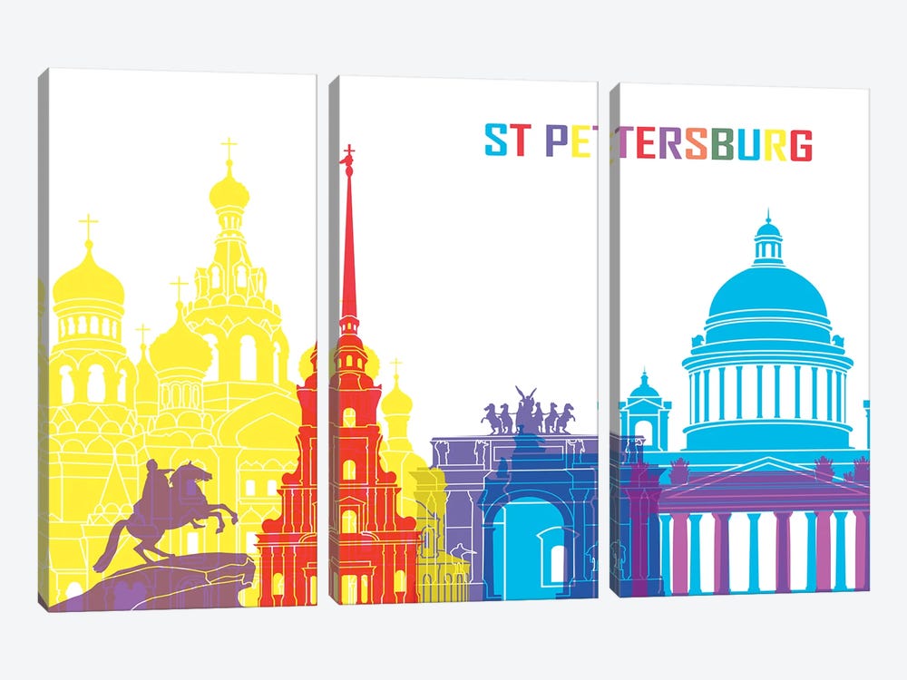 St Petersburg Skyline Pop by Paul Rommer 3-piece Canvas Print