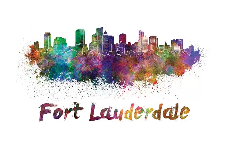 Fort Lauderdale Skyline In Watercolor