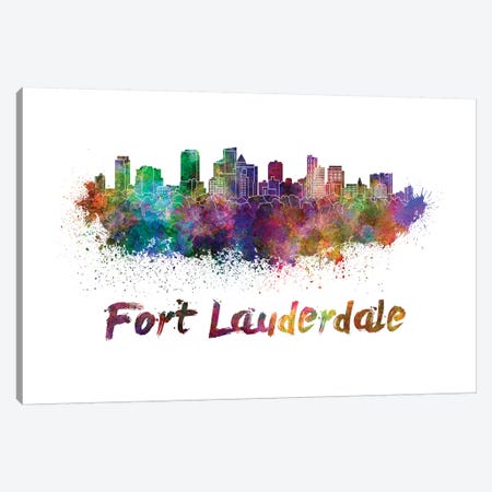 Fort Lauderdale Skyline In Watercolor Canvas Print #PUR252} by Paul Rommer Canvas Print