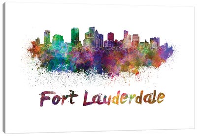 Fort Lauderdale Skyline In Watercolor Canvas Art Print