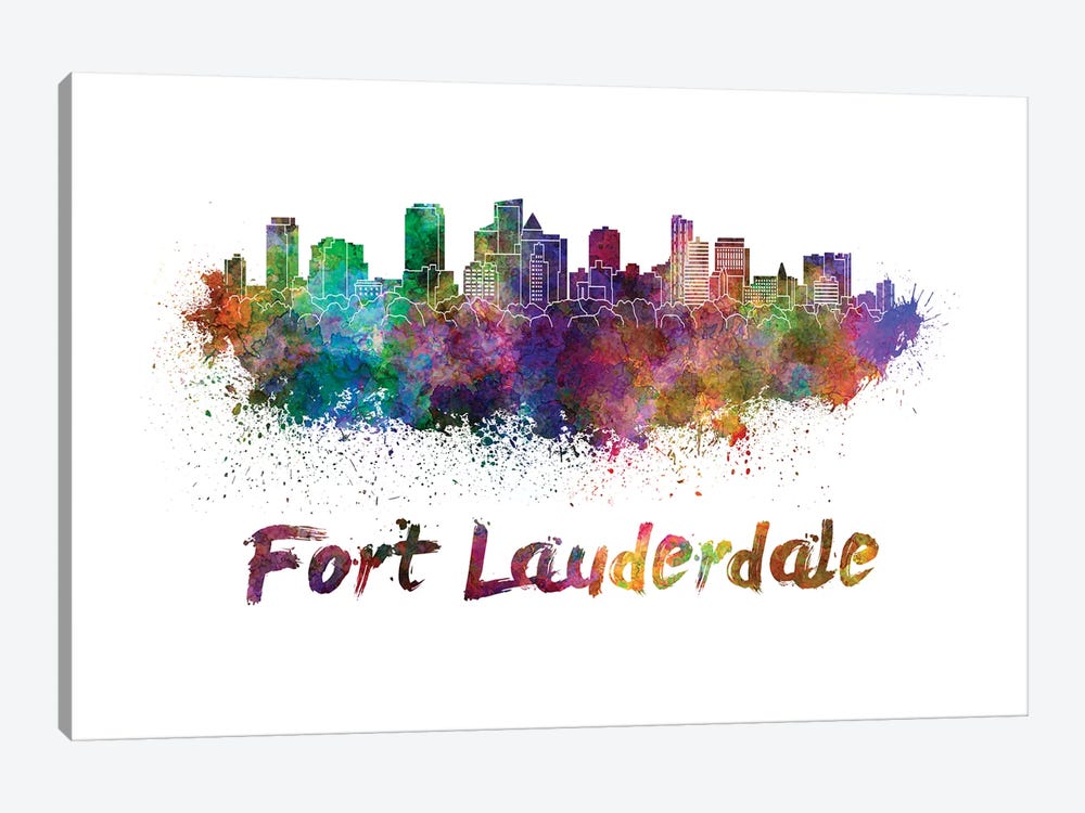 Fort Lauderdale Skyline In Watercolor by Paul Rommer 1-piece Art Print