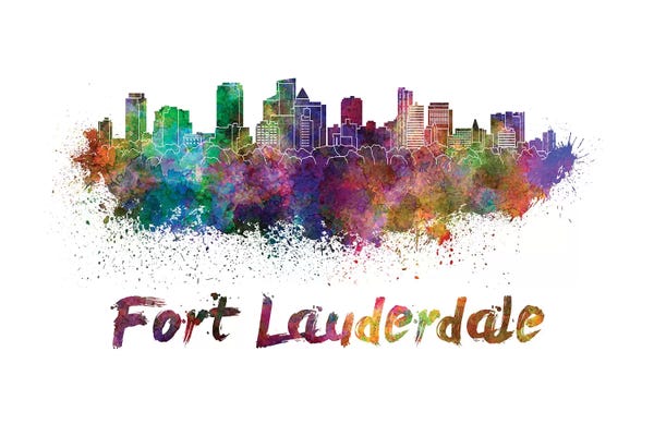 Fort Lauderdale: Fort Lauderdale Skyline In Watercolor by Paul Rommer