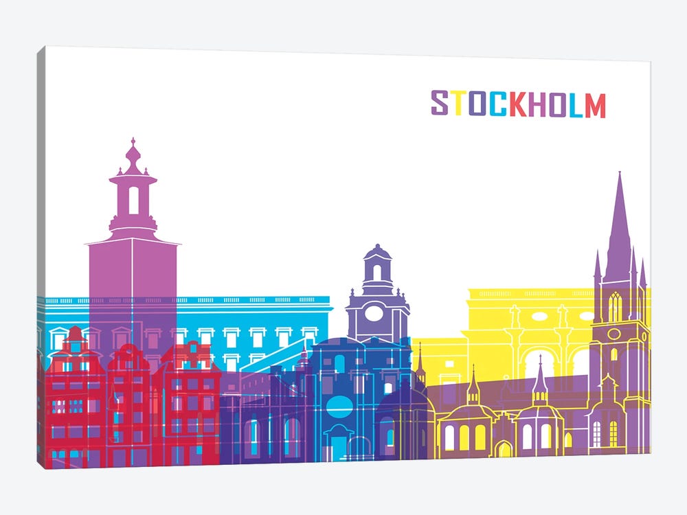 Stockholm Skyline Pop by Paul Rommer 1-piece Canvas Print