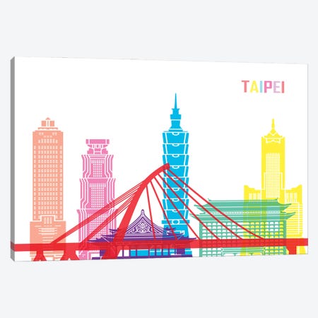 Taipei Skyline Pop Canvas Print #PUR2535} by Paul Rommer Canvas Art Print