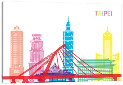 Taipei Skyline Pop Canvas Art Print - Taiwan