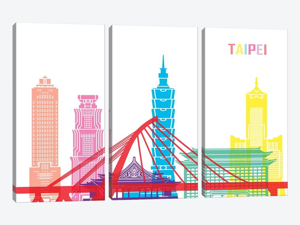 Taipei Skyline Pop by Paul Rommer 3-piece Canvas Art