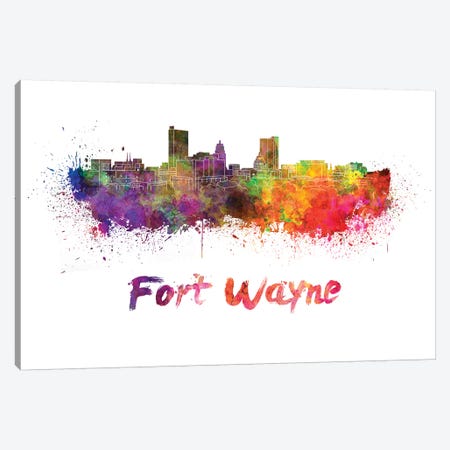 Fort Wayne Skyline In Watercolor Canvas Print #PUR253} by Paul Rommer Canvas Print