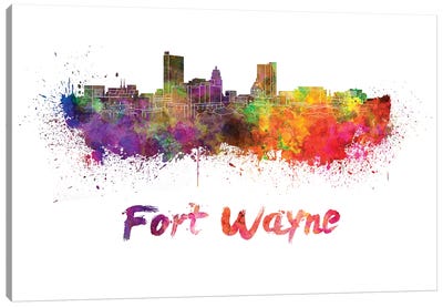 Fort Wayne Skyline In Watercolor Canvas Art Print - Indiana