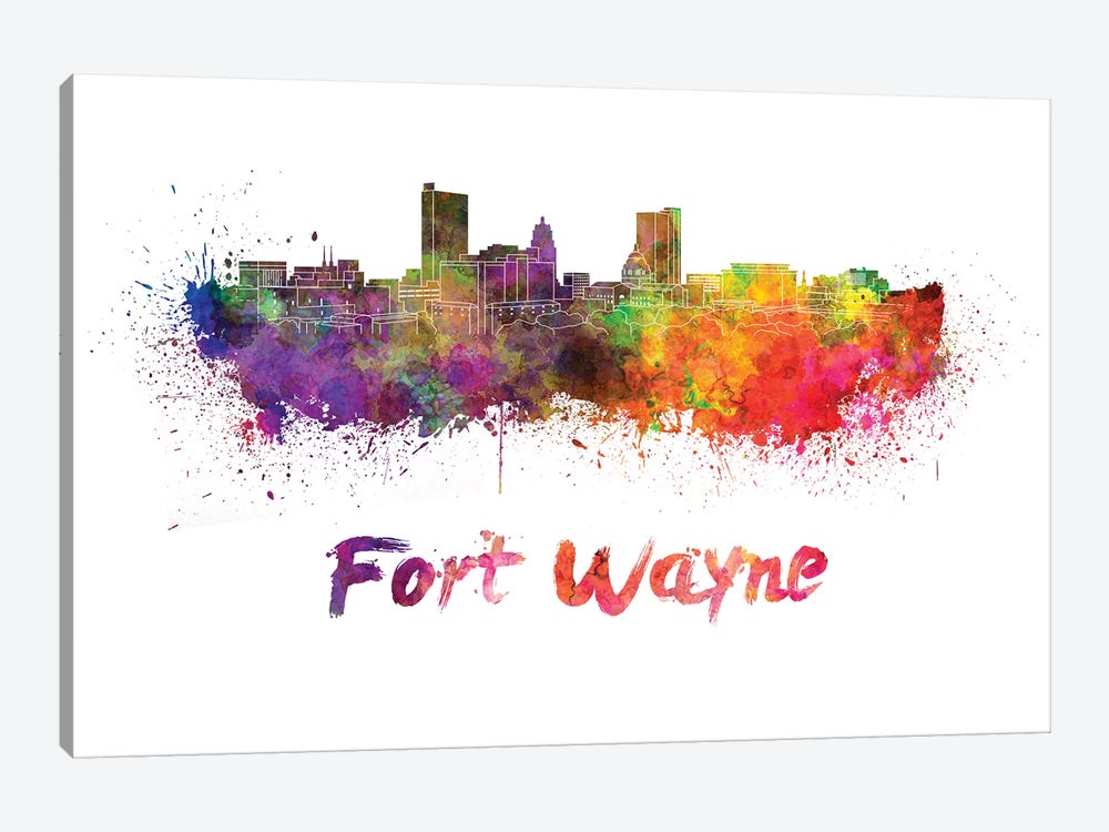 Fort Wayne Skyline In Watercolor by Paul Rommer 1-piece Canvas Wall Art