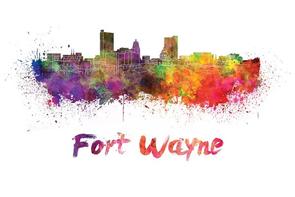 Fort Wayne Skyline In Watercolor