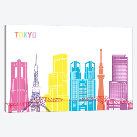 Tokyo IIi Skyline Pop Canvas Print #PUR2542} by Paul Rommer Art Print