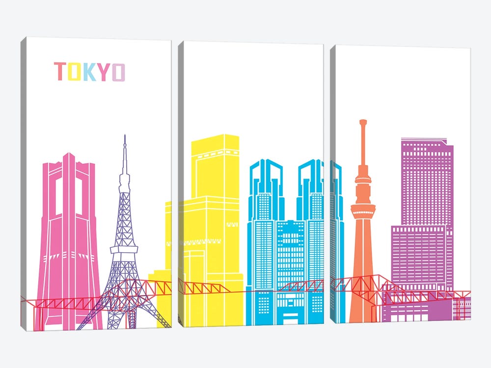Tokyo IIi Skyline Pop by Paul Rommer 3-piece Canvas Artwork