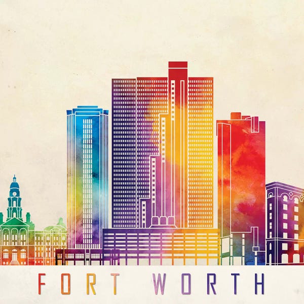Fort Worth: Fort Worth Landmarks Watercolor Poster by Paul Rommer