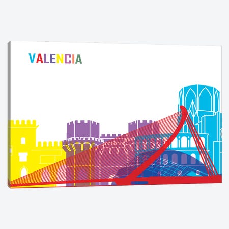 Valencia Skyline Pop Canvas Print #PUR2553} by Paul Rommer Canvas Wall Art