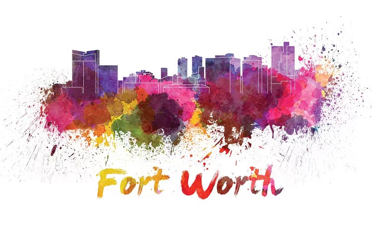 Fort Worth Skyline In Watercolor