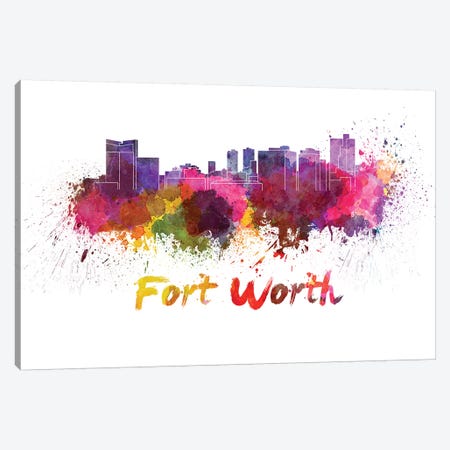 Fort Worth Skyline In Watercolor Canvas Print #PUR255} by Paul Rommer Canvas Artwork