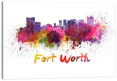 Fort Worth Skyline In Watercolor Canvas Art Print - Fort Worth