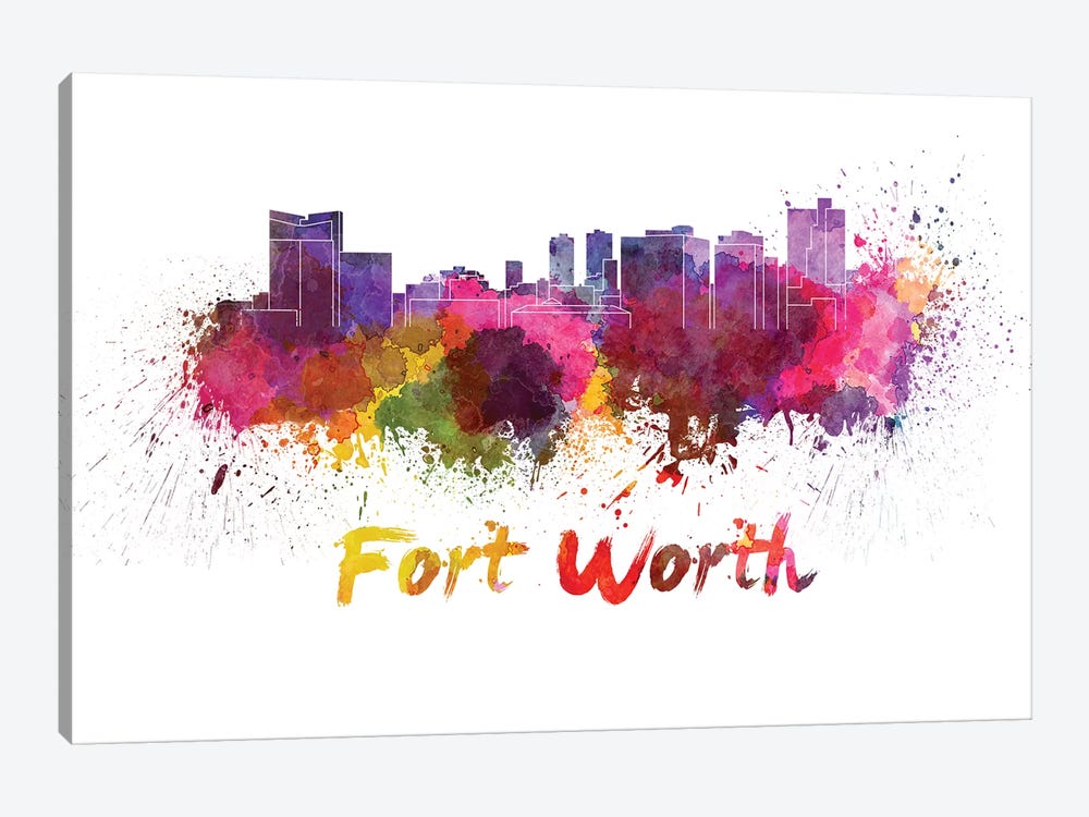 Fort Worth Skyline In Watercolor by Paul Rommer 1-piece Canvas Artwork
