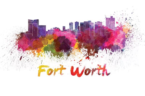 Fort Worth: Fort Worth Skyline In Watercolor by Paul Rommer