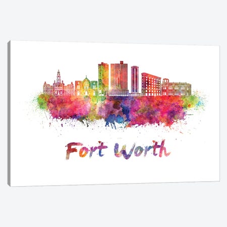 Fort Worth Skyline In Watercolor II Canvas Print #PUR256} by Paul Rommer Canvas Wall Art