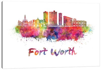Fort Worth Skyline In Watercolor II Canvas Art Print - Fort Worth