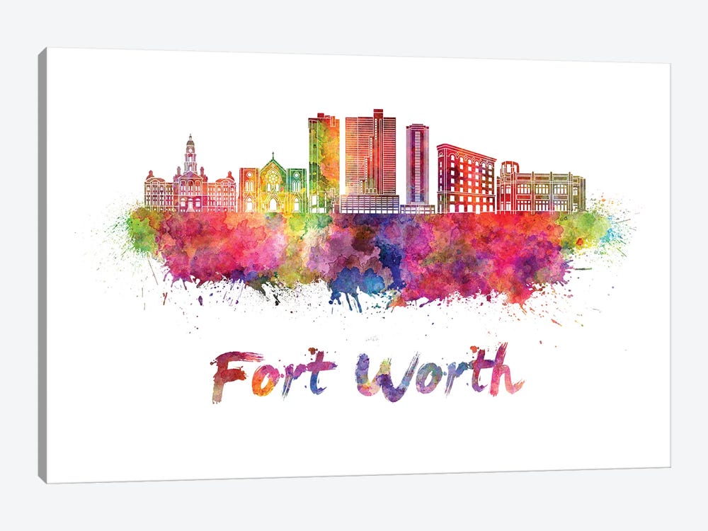 Fort Worth Skyline In Watercolor II by Paul Rommer 1-piece Canvas Print