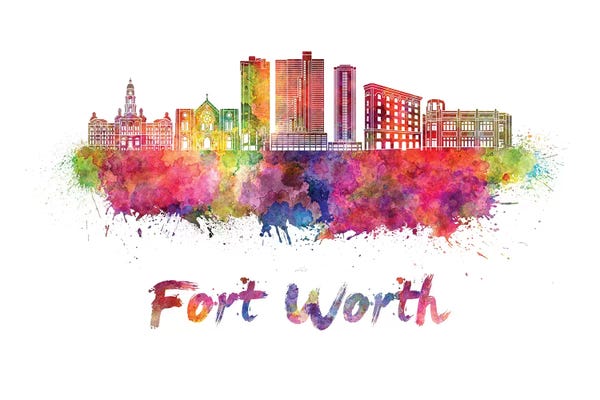 Fort Worth: Fort Worth Skyline In Watercolor II by Paul Rommer