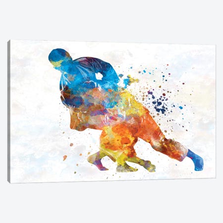 Judo Martial Art In Watercolor Canvas Print #PUR2584} by Paul Rommer Canvas Wall Art