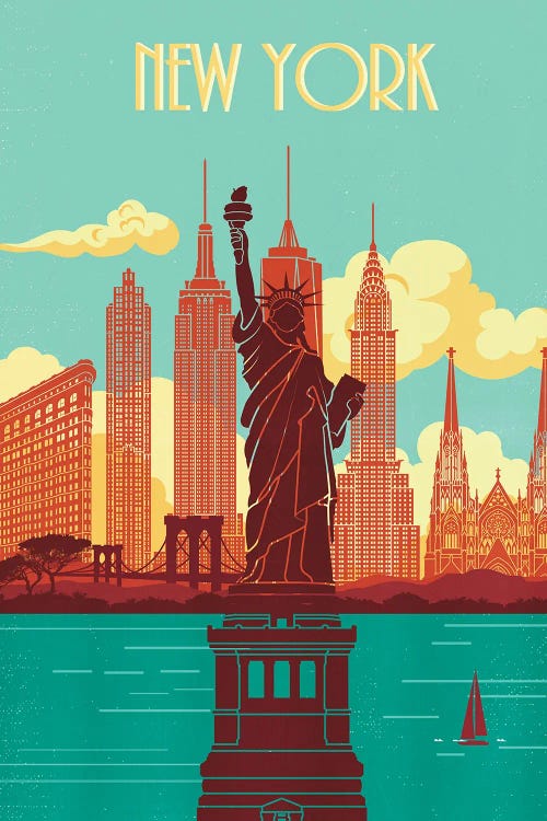 New York Skyline Vintage Poster Travel