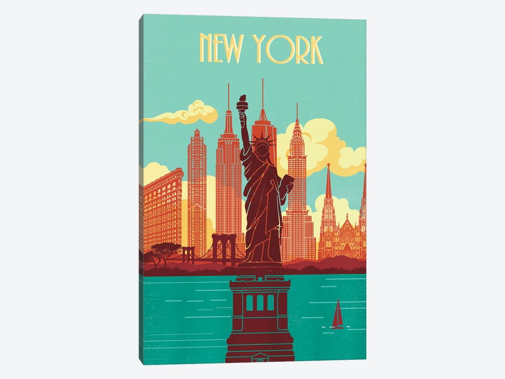 New York Skyline Vintage Poster Travel by Paul Rommer 1-piece Canvas Wall Art