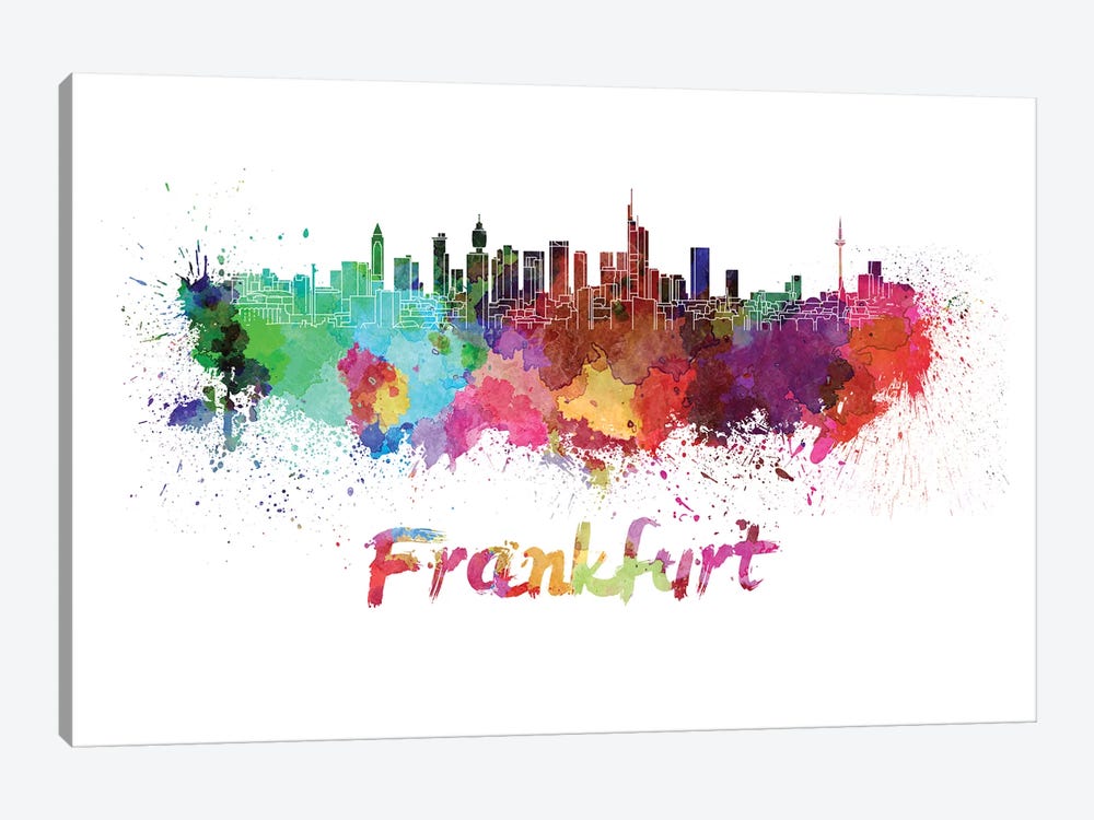 Frankfurt Skyline In Watercolor by Paul Rommer 1-piece Canvas Print
