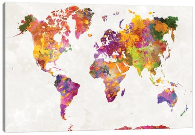 World Map In Watercolor VI Canvas Art Print - World Map Art