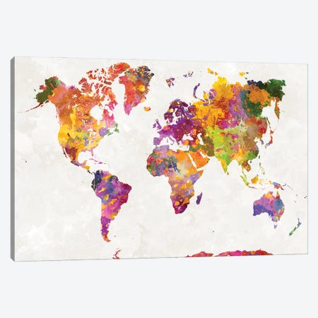 World Map In Watercolor VI Canvas Print #PUR2656} by Paul Rommer Canvas Art