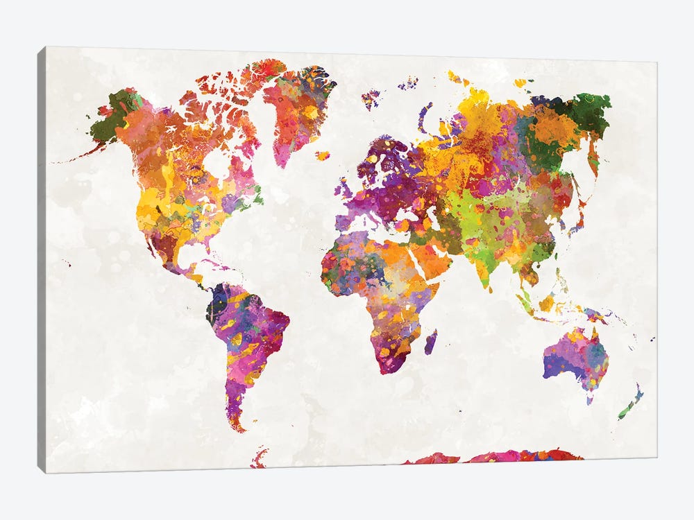 World Map In Watercolor VI by Paul Rommer 1-piece Canvas Art Print