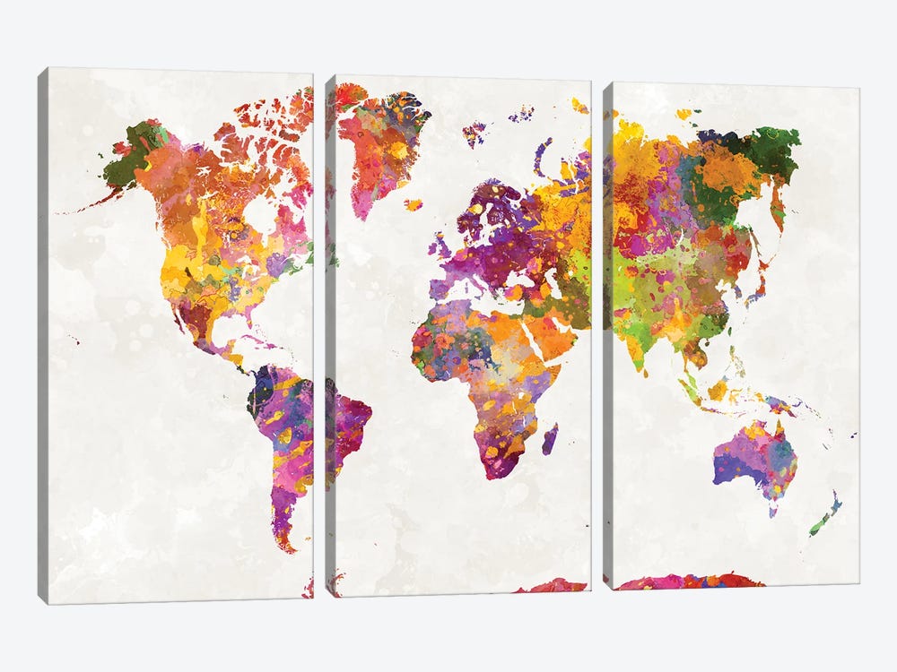 World Map In Watercolor VI by Paul Rommer 3-piece Art Print
