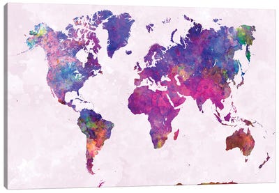 World Map In Watercolor VIII Canvas Art Print - World Map Art