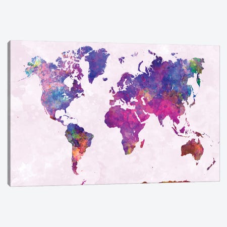 World Map In Watercolor VIII Canvas Print #PUR2658} by Paul Rommer Art Print