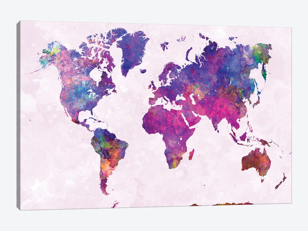 World Map In Watercolor VIII by Paul Rommer 1-piece Canvas Print