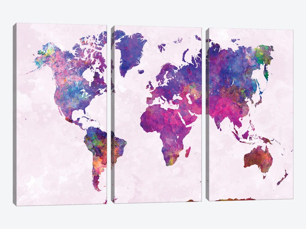 World Map In Watercolor VIII by Paul Rommer 3-piece Canvas Art Print