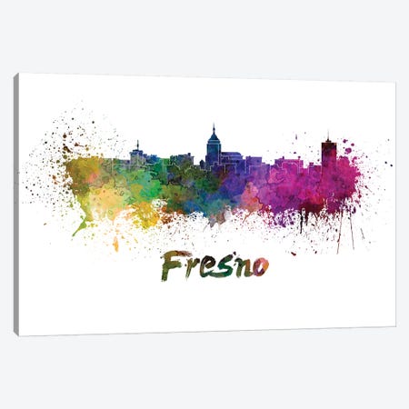 Fresno Skyline In Watercolor Canvas Print #PUR266} by Paul Rommer Canvas Print