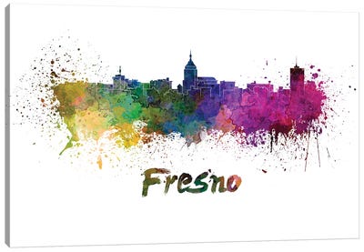 Fresno Skyline In Watercolor Canvas Art Print