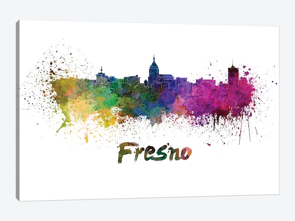 Fresno Skyline In Watercolor by Paul Rommer 1-piece Canvas Artwork
