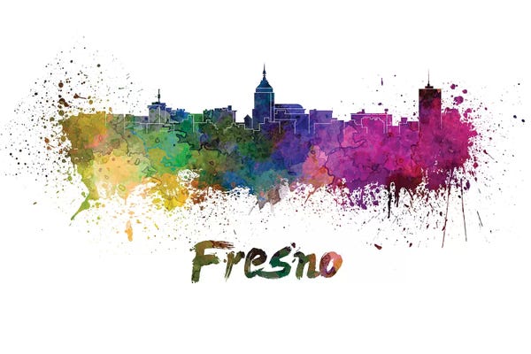Fresno: Fresno Skyline In Watercolor by Paul Rommer