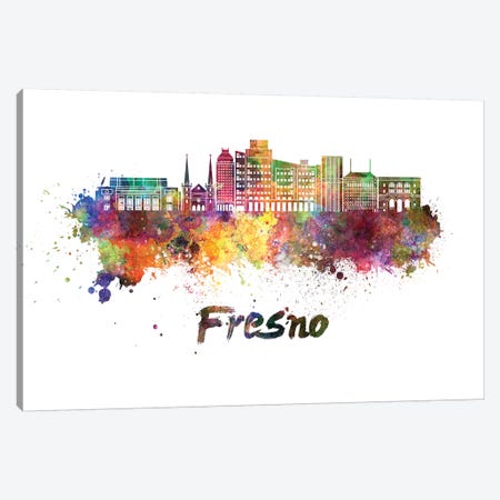 Fresno Skyline In Watercolor II Canvas Print #PUR267} by Paul Rommer Art Print