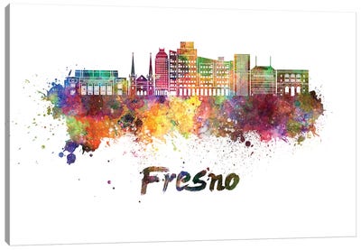 Fresno Skyline In Watercolor II Canvas Art Print