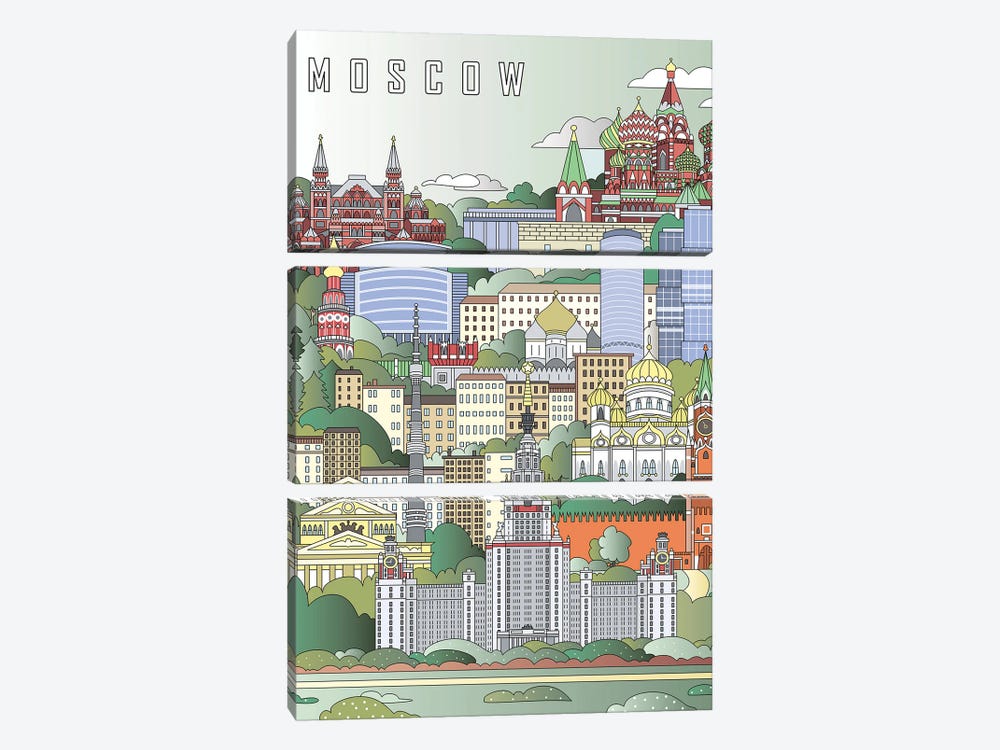 Moscow City Poster by Paul Rommer 3-piece Canvas Print