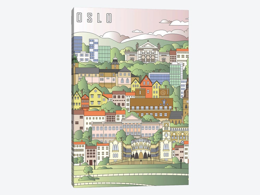 Oslo City Poster by Paul Rommer 1-piece Canvas Print