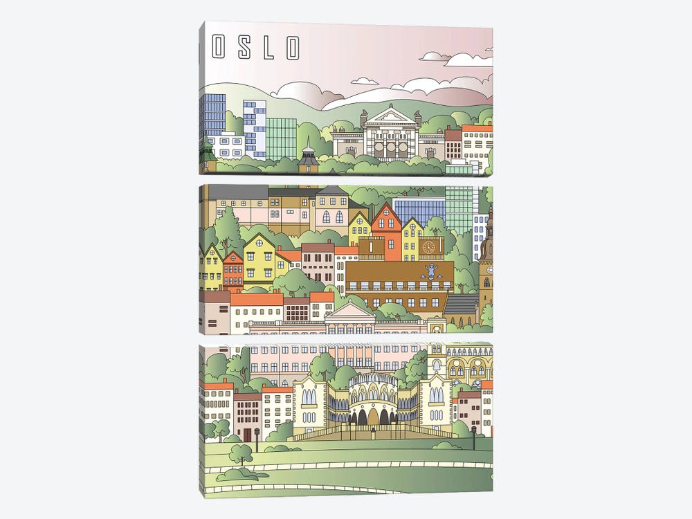 Oslo City Poster by Paul Rommer 3-piece Canvas Art Print
