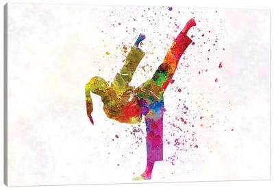 Woman Practices Judo In Watercolor II Canvas Art Print - Sports Lover