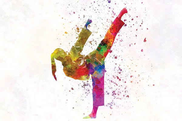 Paul Rommer: Woman Practices Judo In Watercolor II by Paul Rommer